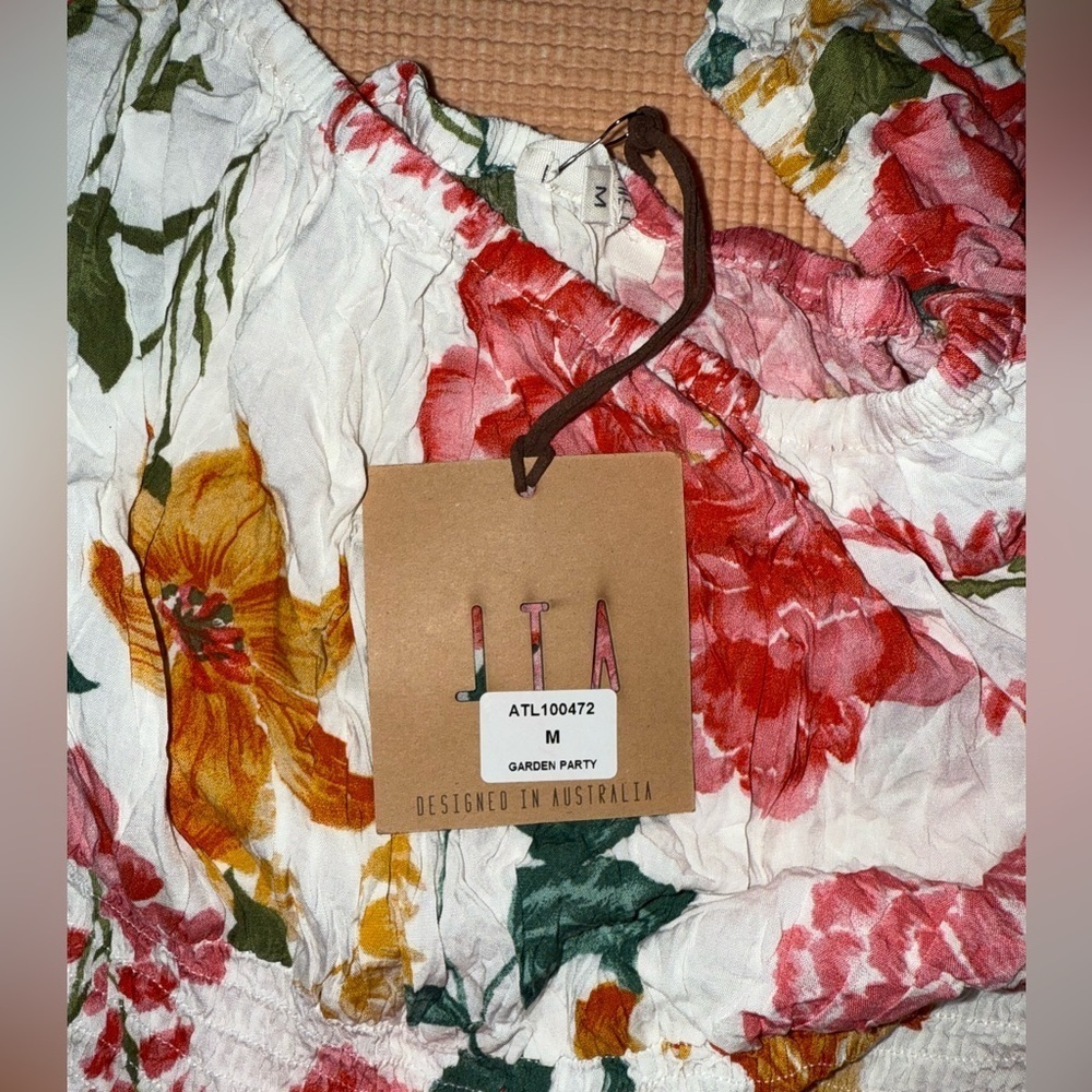 Abel the Label off shoulder smocked waist garden party maxi dress medium - Picture 4 of 4